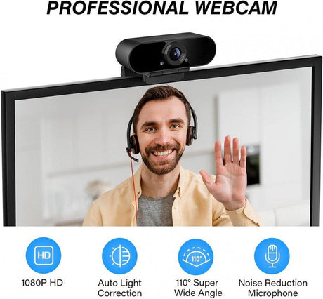 1080P HD Pro Webcam, 110° Széles Látószög, Mikrofonnal és Állvánnyal Újracsomagolt termék - Outlet24