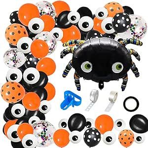 115 darabos Halloween Pók Lufi Dekorációs Szett - Narancs, Fekete, Csillámos Fólia Lufik - Outlet24