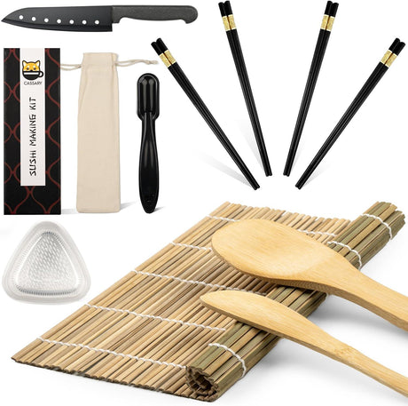 15 Részes Professzionális Sushi Készítő Szett Bambusz Matrac, Kés, Formák - Outlet24