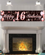 16. Születésnapi dekorációs zászló, Rózsaszín Arany Party Dekoráció, Tartós Háttérzászló Lányoknak Újracsomagolt termék - Outlet24