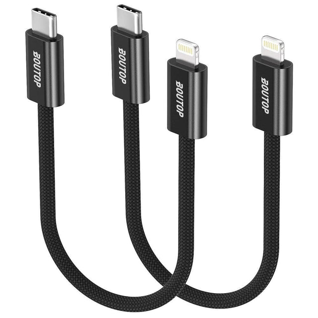 2 darab 0,2 méteres, fekete, fonott nylon USB-C-Lightning kábel - Újracsomagolt termék - Outlet24