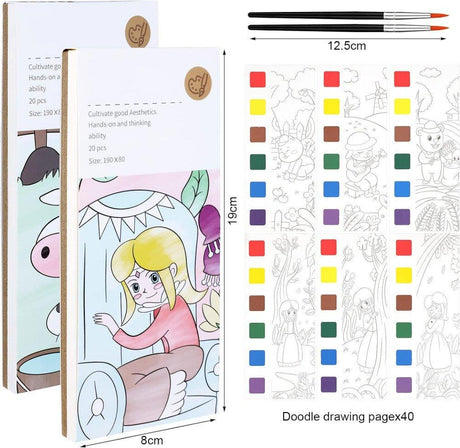 2 darabos gyerekeknek szánt zseb akvarell festőkönyv, könyvjelző festőkészlet (Hercegnő és Farm) - Outlet24