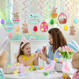 23 db Húsvéti mennyezeti függő dekoráció tojásspirál nyuszi mintával és papír méhsejt tojásokkal - Outlet24