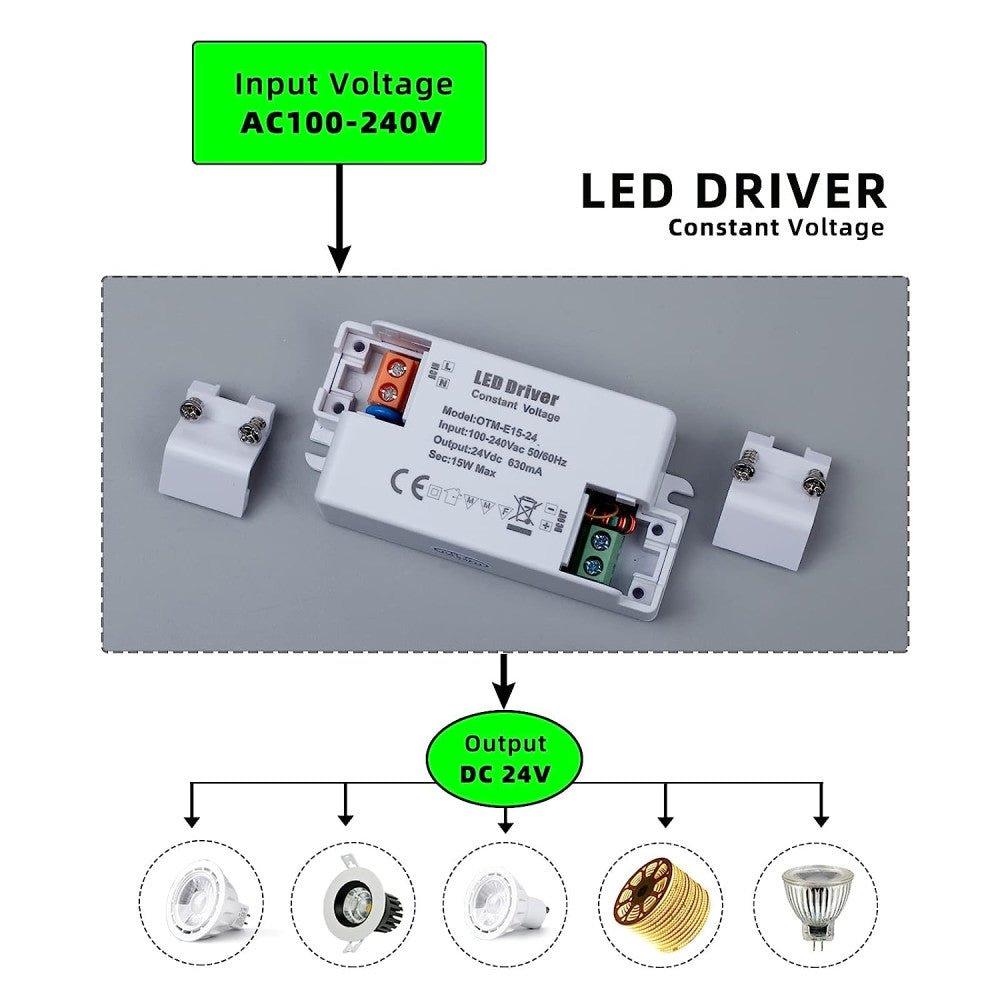 24 V LED meghajtó 15 W 630 mA, 240–24 V transzformátor LED, állandó feszültségű LED tápegység G4, MR11, MR16 LED izzók és csengő - Újracsomagolt termék - Outlet24
