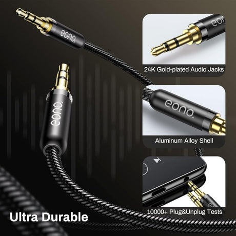 24K Aranyozott Aux Kábel 3.5mm, Nylon Fonott, Autóhoz, Fejhallgatóhoz, iPhone-hoz - Outlet24