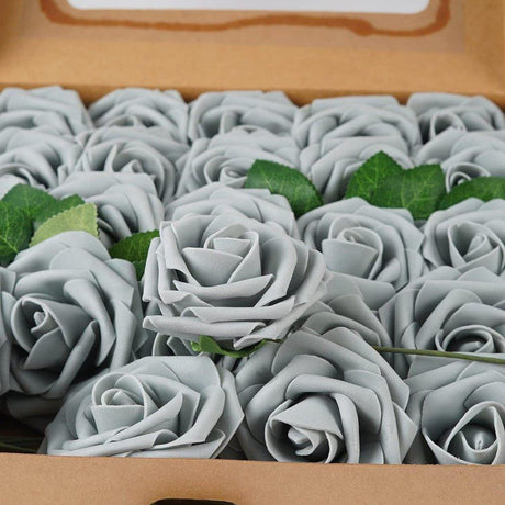 25 darabos Mesterséges Rózsák ,Valódi Érintésű Habvirágok Esküvői Dekorációhoz (Piros) - Outlet24