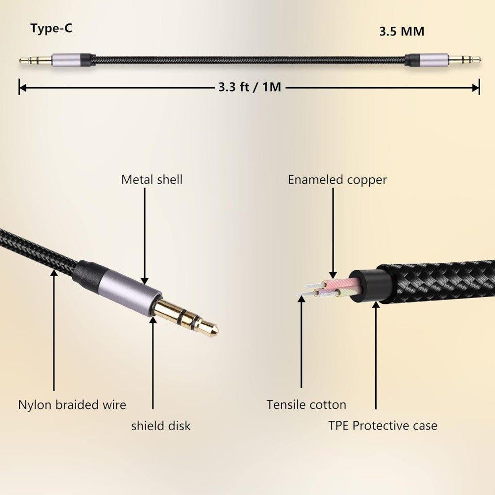 3,5 mm AUX kábel (1 m, Hi-Fi hang), Nylon fonott audio auxiliáris sztereó adapter - Outlet24
