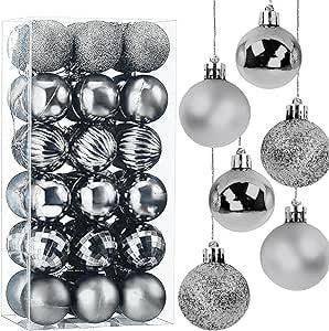 36 darabos műanyag karácsonyfadísz készlet, ezüst színű, Ø 4 cm-es gömbök - Outlet24