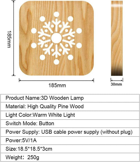 3D LED Fa Hópehely Mintás Dekor Éjjeli Lámpa - USB Tölthető, Újracsomagolt termék - Outlet24