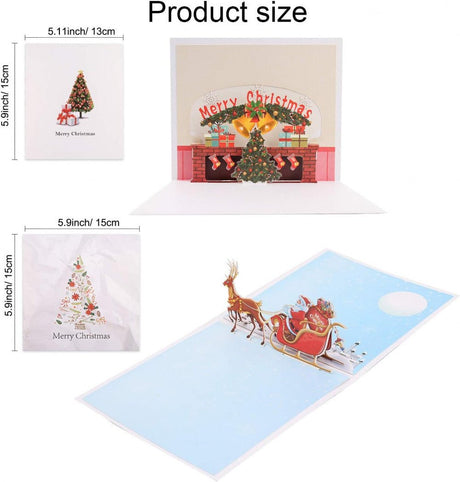 4 db Qpout Karácsonyi Üdvözlőkártya, 3D-s Pop-up Boldog Karácsony Kártyák Borítékkal, - Outlet24