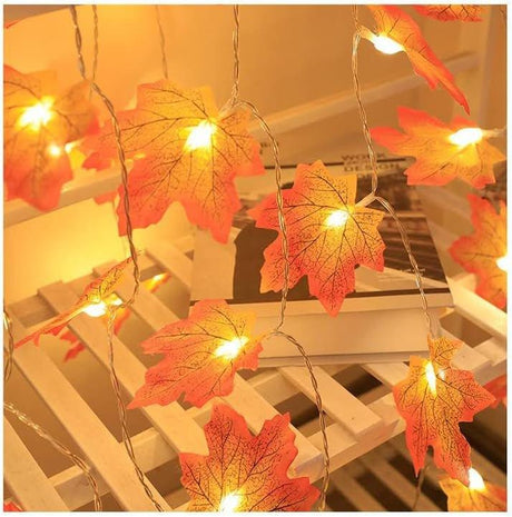 40 LED-es elemes fényfűzér - tündérfény, narancssárga őszi levél dekoráció, Beltéri/Kültéri Használatra (Sárga) - Outlet24
