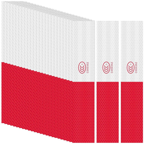 50 db Piros-Fehér Csíkos Öntapadó Fényvisszaverő Szalag, Figyelmeztető Jelölés Kamionokhoz és Pótkocsikhoz, 5 x 27.9 cm - Outlet24