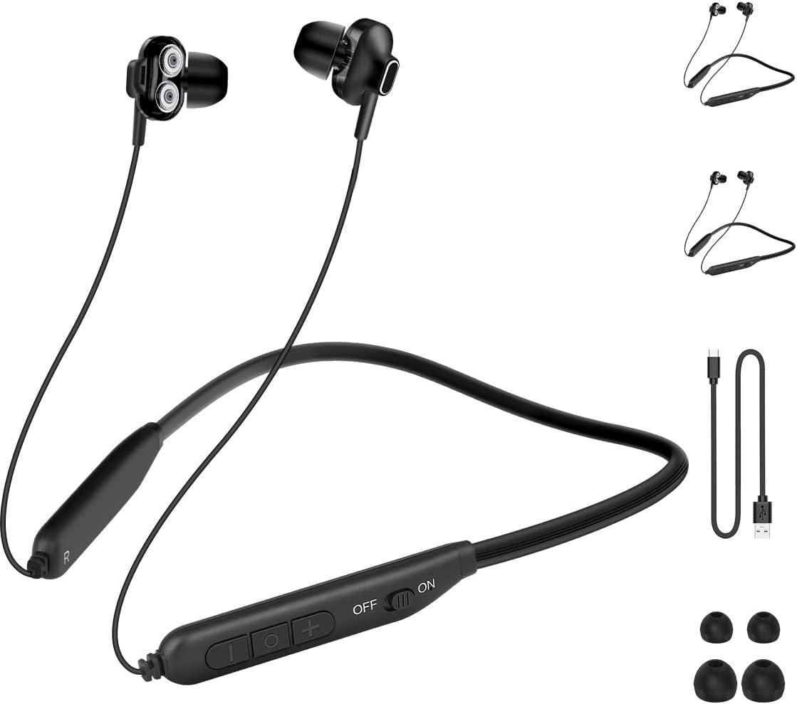 Vezeték Nélküli Bluetooth Fülhallgató, Mágneses Nyakpánttal és Mikrofonnal, Fekete, 2 db-os