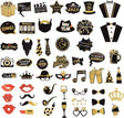 54 darabos Szilveszteri Partyhoz fényképes kellékek(arany, fekete, fehér) - Outlet24