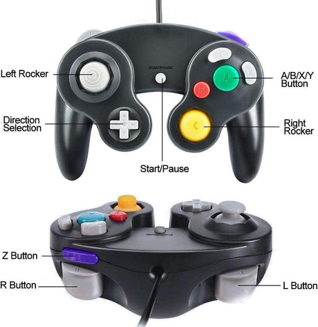 2 db vezetékes Gamecube kontroller, klasszikus , vibrációs gamepad, kompatibilis Gamecube/Wii U/Wii/PC/Switch készülékekkel, Fekete