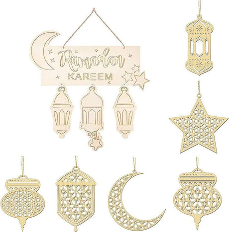 7 részes, fából készült füzéres ramadan dekorációs készlet - Outlet24