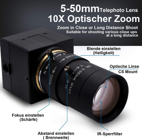 SVPRO 5MP HD Webkamera, 10X Optikai Zoom, 5-50mm Manuális Lencse, Aptina MI5100 Szenzorral