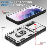 Samsung Galaxy S22 Plus Tok, Kamera Védő Csúszófedéllel - Fehér/Fekete