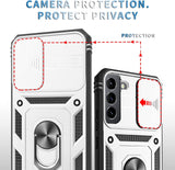 Samsung Galaxy S22 Plus Tok, Kamera Védő Csúszófedéllel - Fehér/Fekete