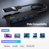 Qhou 4 Portos USB 3.0 Hub, Magas Sebességű Adatátvitel, USB C Kompatibilis