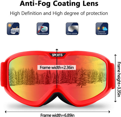 UV Védett Anti-Köd Síszemüveg, Dupla Lencse, Piros