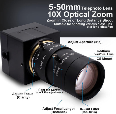 SVPRO 5-50mm Zoom Lens USB Kamera 1080P, Sony IMX323 Szenzorral, H.264 HD Kamera Ultra Alacsony Fényérzékenységgel, PC Webcam Windows Linux Mac Android rendszerekhez