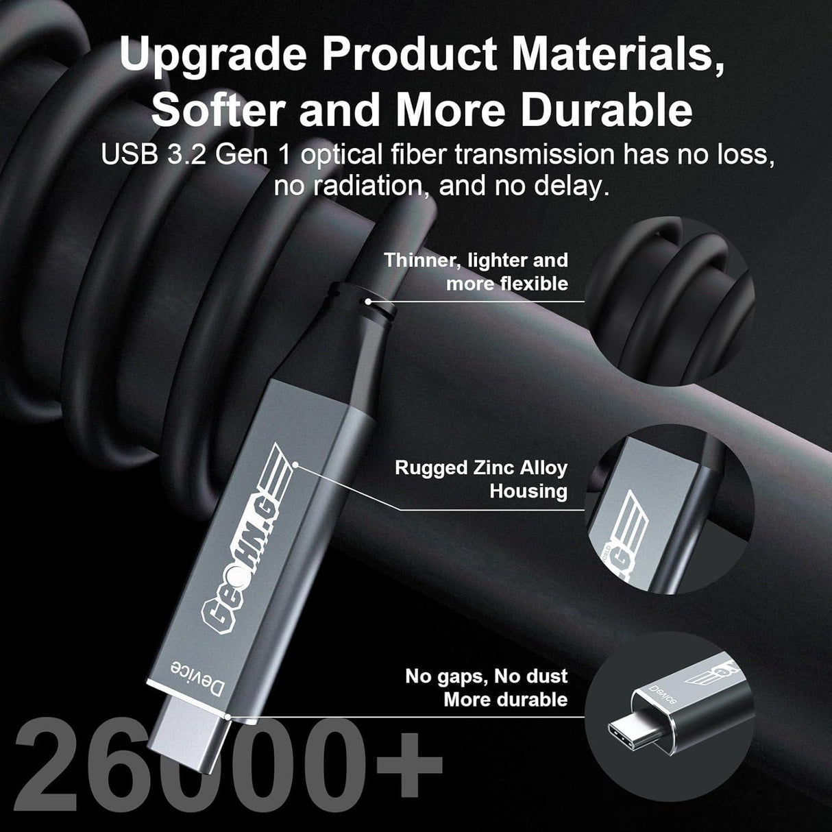 Optikai USB C-C Kábel 10M, 5Gbps, PD 60W, 4K@60Hz Támogatás