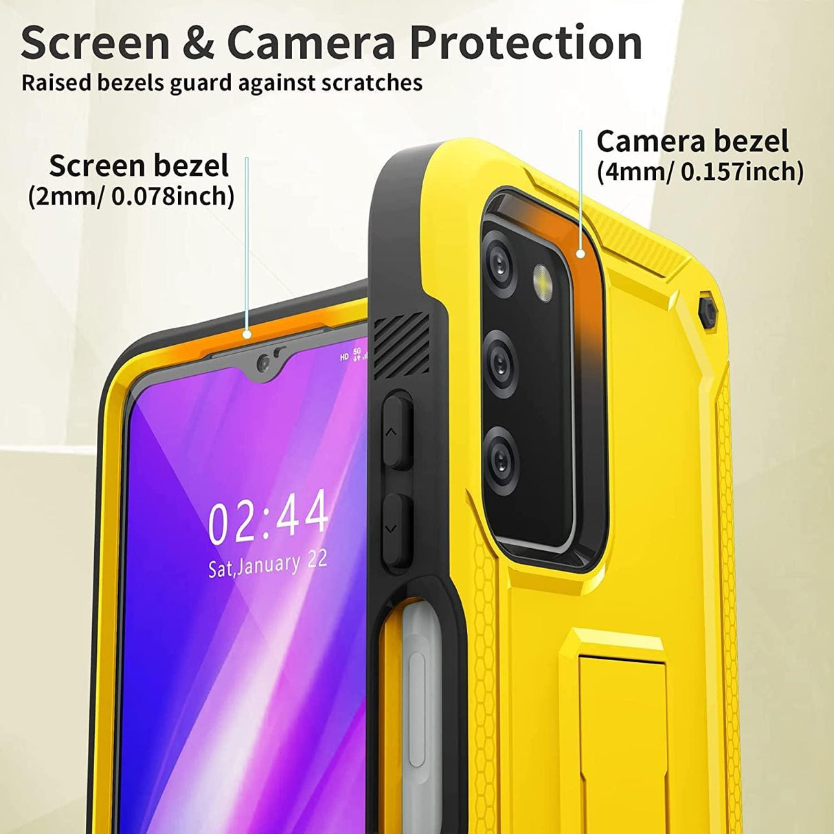 Samsung Galaxy A03s Tok, 360° Védő Ütésálló Állvánnyal - Sárga