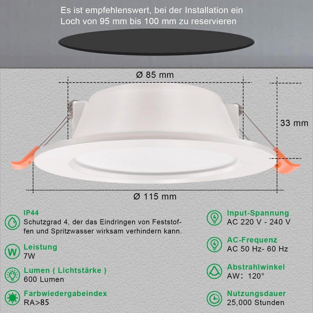 7W LED Beépíthető Mennyezeti Lámpa, IP44 Meleg Fehér 3000K Újracsomagolt termék - Outlet24