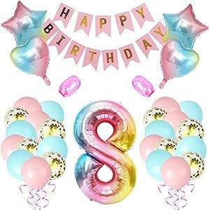8. Születésnapi Lufi Dekorációs Készlet, Rózsaszín Óriás Szám 8 Alumínium Fólia Lufi, Latex Konfetti Lufik - Outlet24