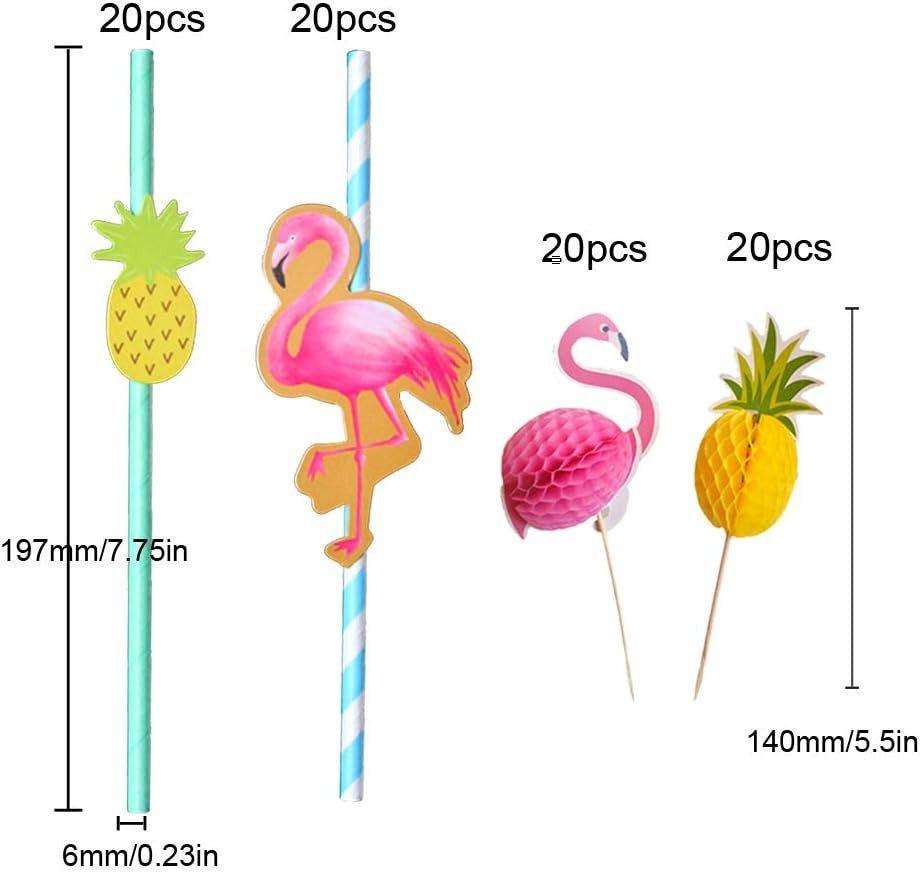 80 db Flamingós és Ananászos Szívószál, Környezetbarát Díszítő Szívószálak - Outlet24