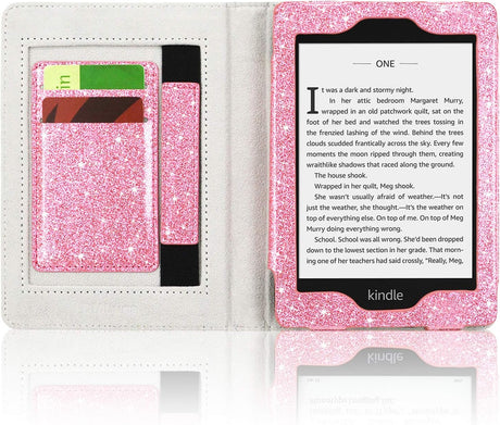 Kindle Paperwhite PU Bőr Tok, Kártyatartóval, Glitter Rózsaszín