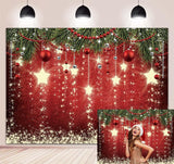 Piros Karácsonyi Háttér Csillaggal és Díszekkel Fotózásra 210x150cm