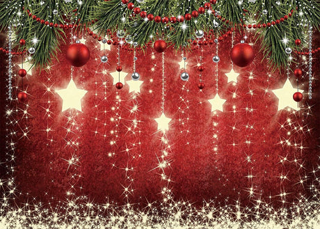 Piros Karácsonyi Háttér Csillaggal és Díszekkel Fotózásra 210x150cm
