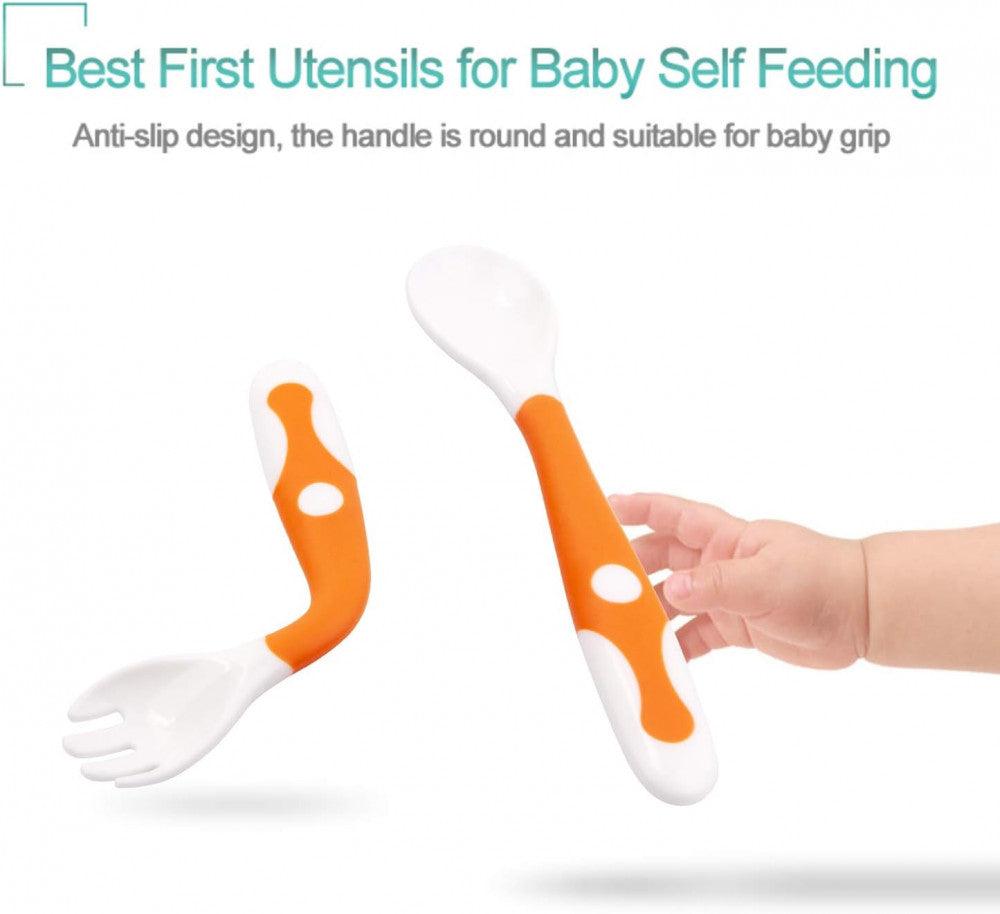 Qshare 2 darabos baba evőeszköz szett utazó tokkal, hajlítható funkcióval, narancssárga színben Újracsomagolt termék