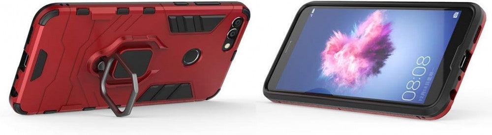 Vörös Kétrétegű Tok Huawei P Smart, Enjoy 7S-hez, Beépített Forgatható Gyűrűvel