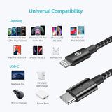 USB C - Lightning Kábel, Apple MFi Tanúsítvánnyal, Gyors Töltés iPhone 13/12/11 Pro/X/XS/XR / 8 Plus/AirPods Pro-hoz, Fekete Újracsomagolt termék