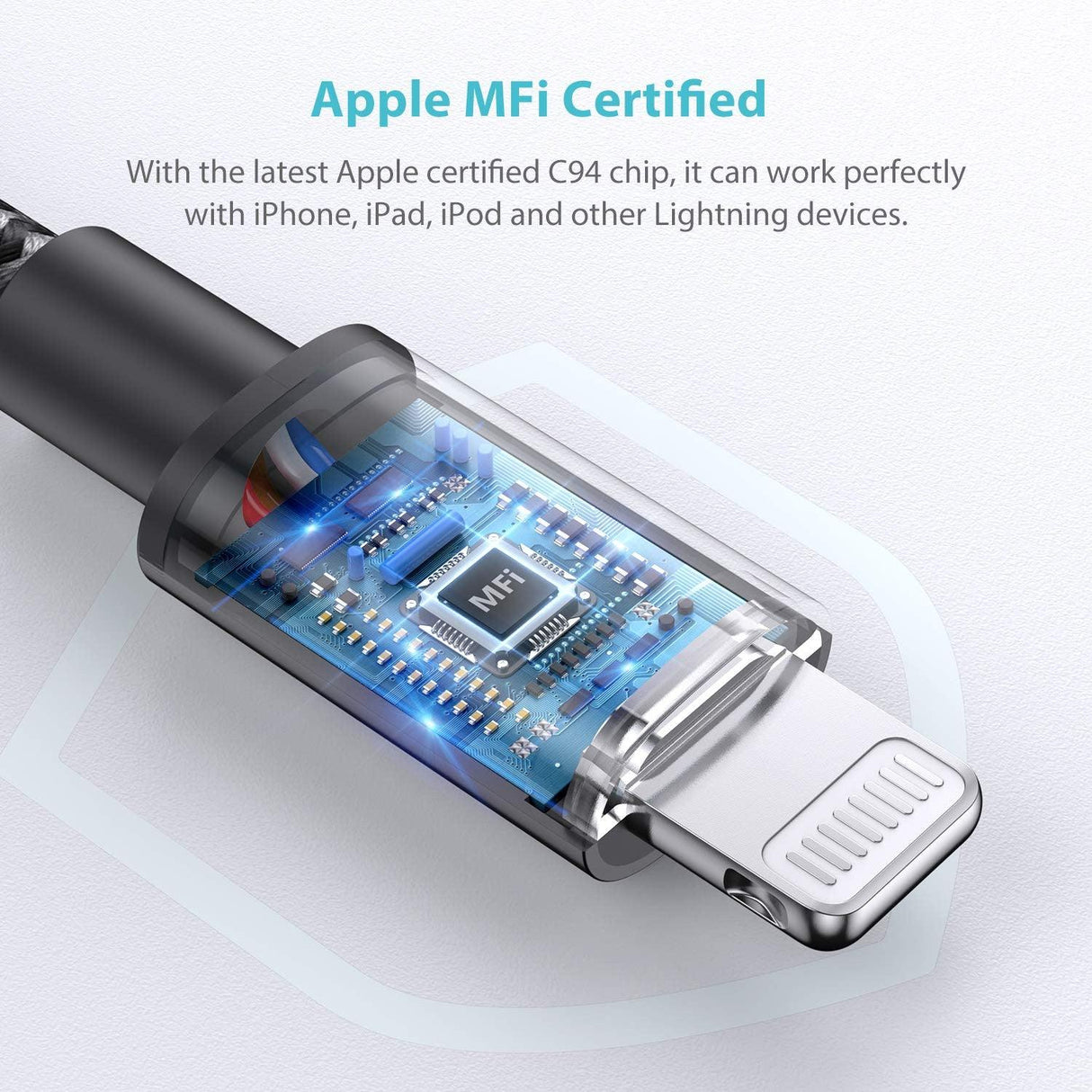 USB C - Lightning Kábel, Apple MFi Tanúsítvánnyal, Gyors Töltés iPhone 13/12/11 Pro/X/XS/XR / 8 Plus/AirPods Pro-hoz, Fekete Újracsomagolt termék