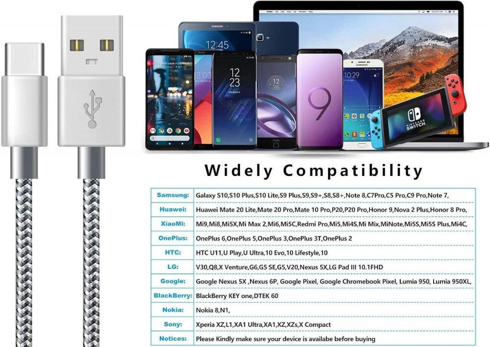 Xinfene 2 Csomag 3M Ultra Hosszú USB C Kábel, Gyors Töltés, Samsung Galaxy, Huawei, Moto G7 és Google Pixel Kompatibilis