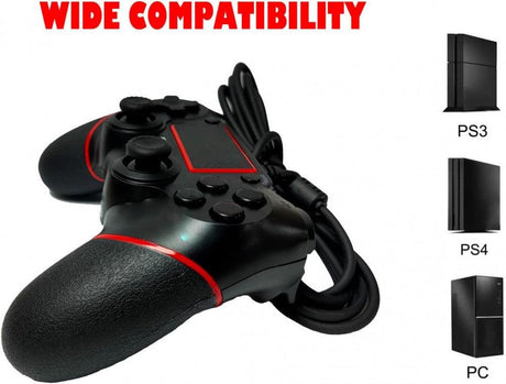 Vezetékes Játékvezérlő PS4/Pro/Slim/PC-hez, Dual Vibráció, 2M Kábel, Piros Újracsomagolt termék