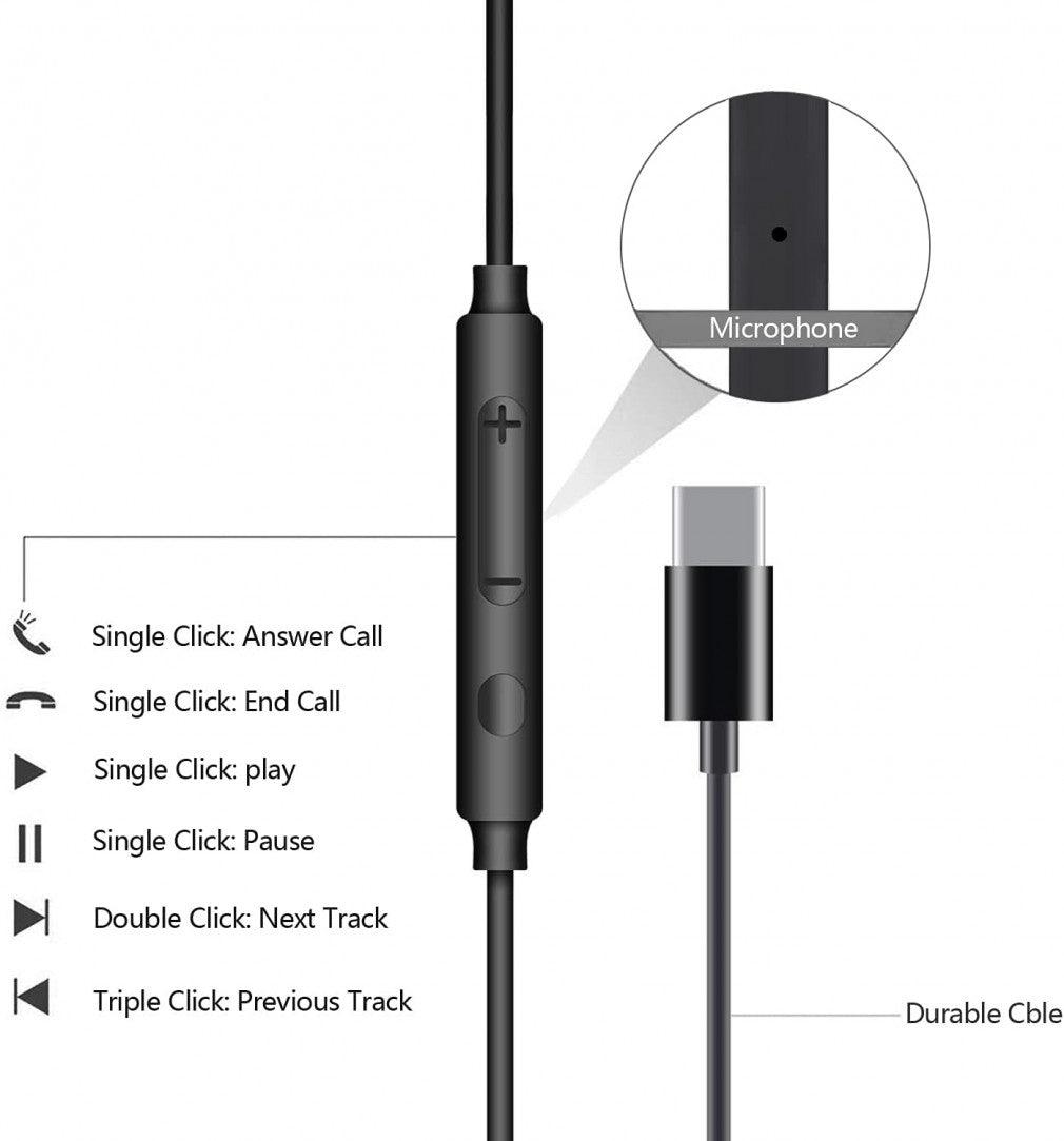 Prémium BASS Fülhallgató USB-C csatlakozóval, Mikrofonnal és Hangerőszabályzóval, Vízálló, Mesterséges Bőr