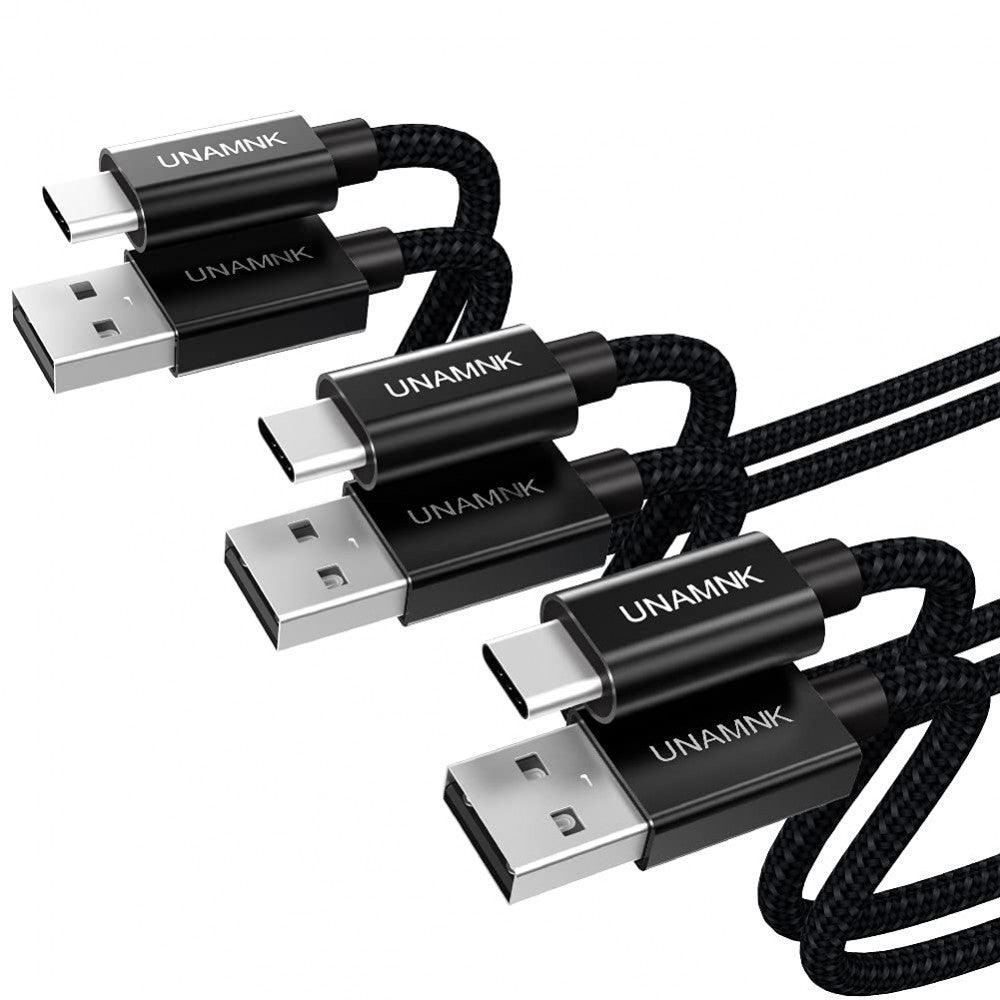 UNAMNK 3 Csomag USB Type C Gyors Töltő és Adatátviteli Kábel, Samsung, Huawei, Sony, OnePlus Kompatibilis (Fekete)