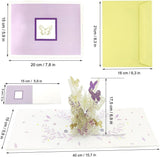 Sinzau 3D-s kártya, lila pillangós virágok, 3D-s felugró üdvözlőkártya, kivágott papír, borítékkal