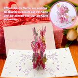 Sinzau 3D-s kártya, rózsaszín pillangós virágok, 3D-s felugró üdvözlőkártya, kivágott papír, borítékkal