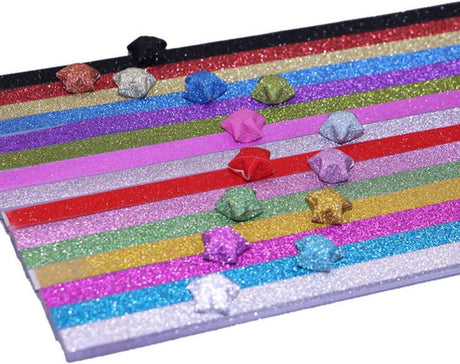TOYANDONA Glitter Origami Csillag Papírok, 320 darabos csomag, Kézműves DIY (Véletlenszerű szín)