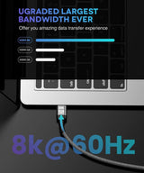 SNOWKIDS 8K HDMI Kábel, 48 Gigabites Másodpercenkénti Adatátvitel, Férfi-Férfi Csatlakozó Újracsomagolt termék