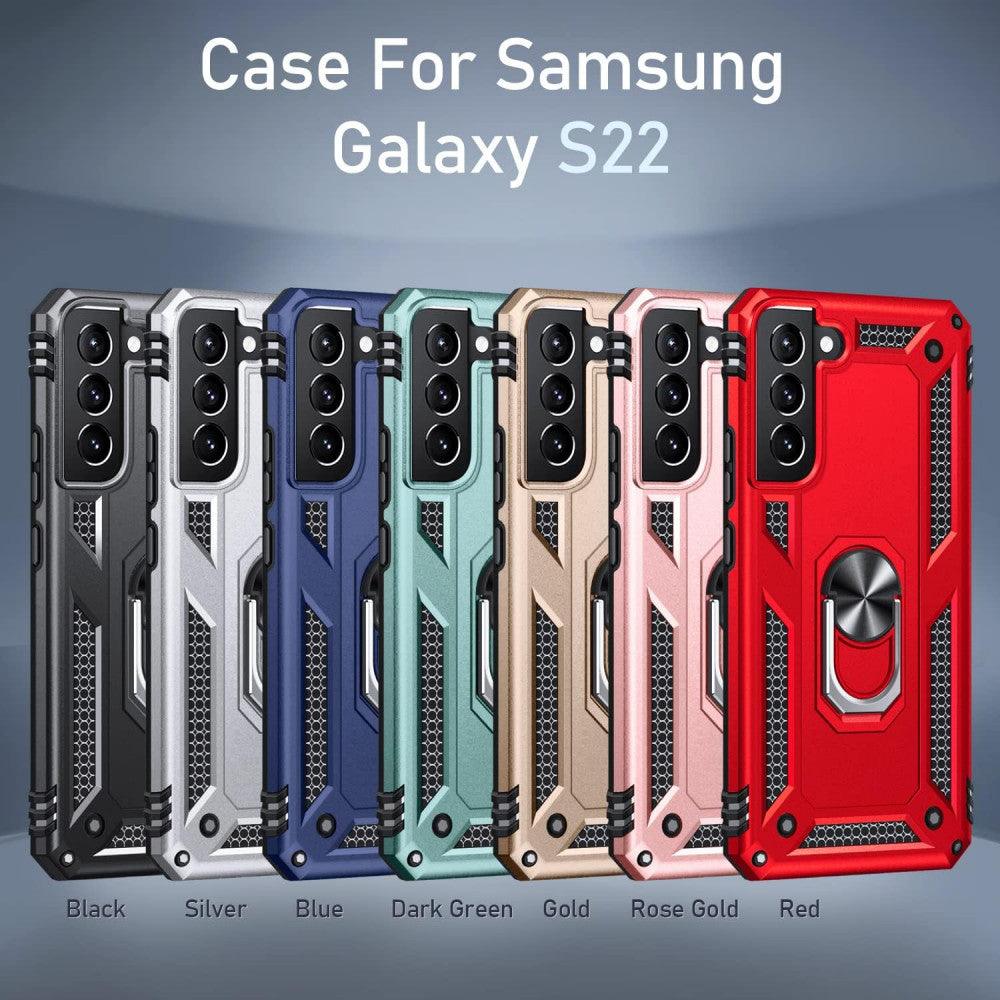 Samsung Galaxy S22 Tok, Katonai Minőségű Védelem, Karcolásálló, Forgatható Gyűrű Tartóval - Rózsaszín Arany Újracsomagolt termék