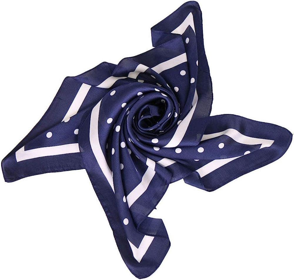 KAVINGKALY Fashion szatén sál, kék - fehér mintával 70 cm