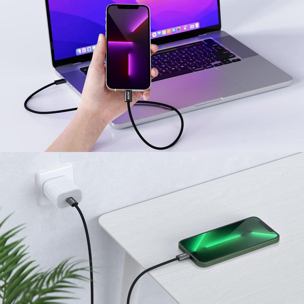 USB C - Lightning Gyors Töltő Kábel 2db, Fekete Nylon MFi Minősített Újracsomagolt termék