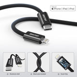 USB C - Lightning Gyors Töltő Kábel 2db, Fekete Nylon MFi Minősített Újracsomagolt termék